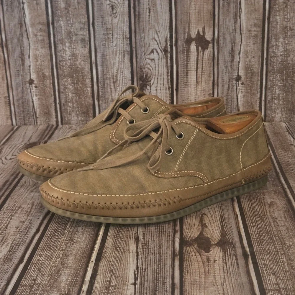 Sz 10 M Mens John Varvatos Brown Canvas/ Leather Trim Lace Up Derby Shoes VGUC